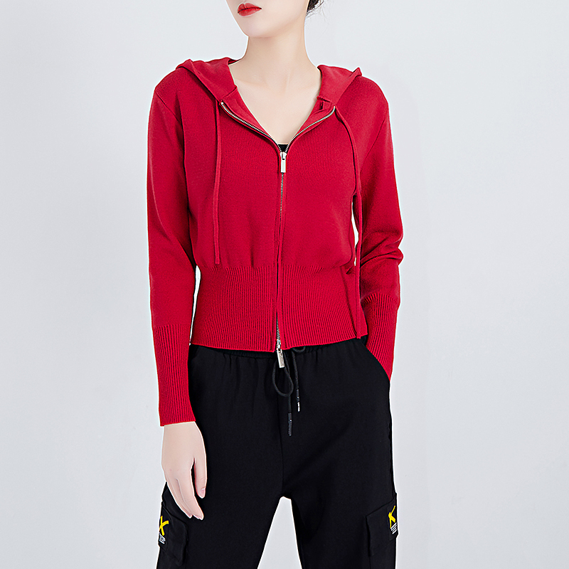 Hooded Double-Zip Cardigan Knitted Top Women's Batwing Sleeve Short Slim-Fit Knitwear Outerwear Sweater Hooded Double-Zip Cardigan Knitted Top Women's Batwing Sleeve Short Slim-Fit Knitwear Outerwear Sweater