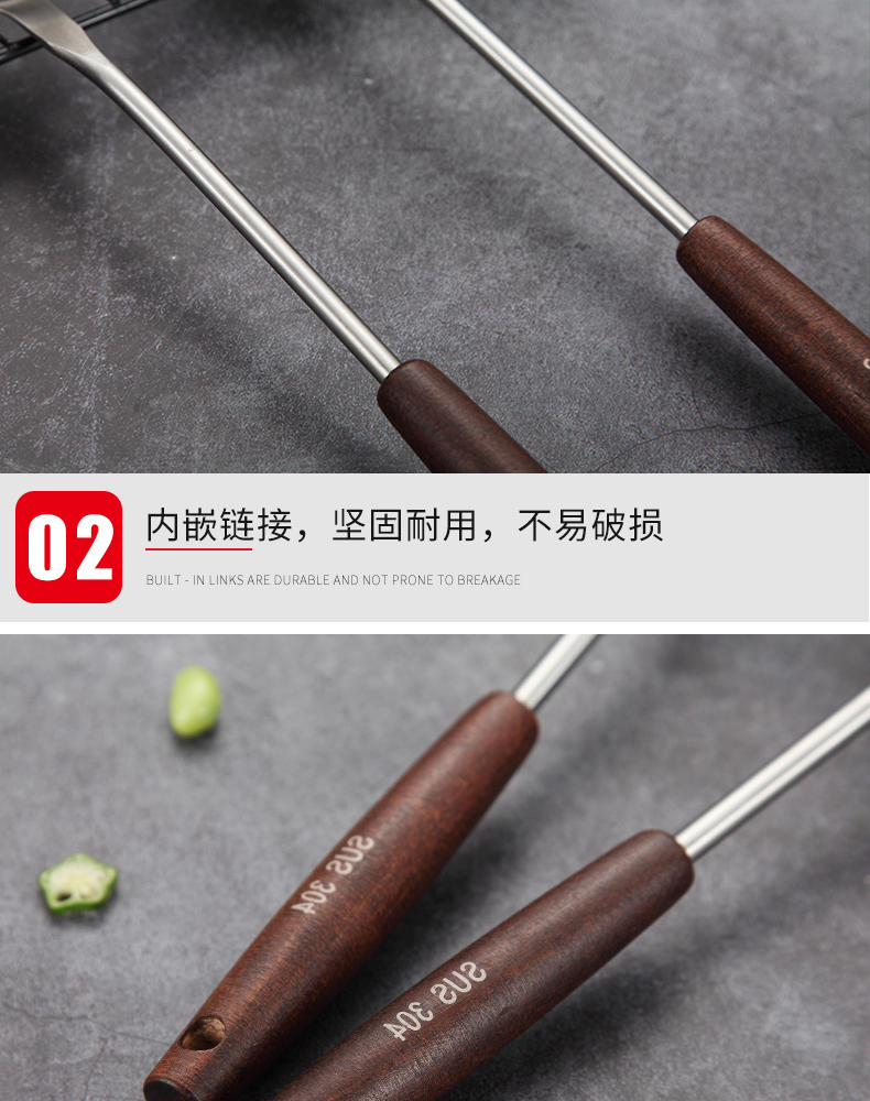 Thép không gỉ 304 tay cầm bằng gỗ muỗng colander dụng cụ gia đình chống vảy dày tay cầm dài cháo cung cấp bếp - Phòng bếp kệ đựng gia vị
