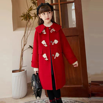 Girls Woolen Coats Childrens Autumn and Winter Woolen Coats Thickened 2023 New Style Western Style Girls Middle-aged and Older Childrens New Year