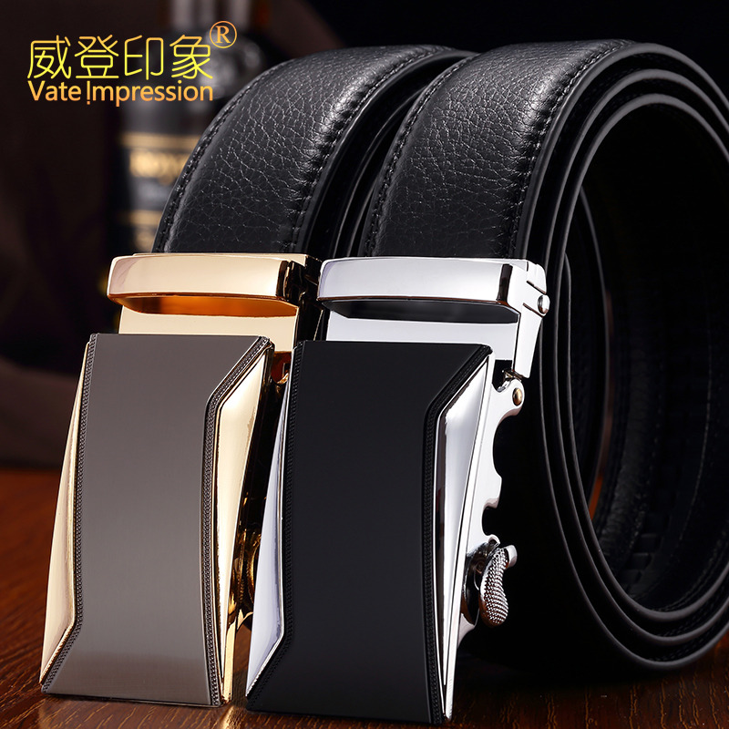 Weiden Impressionmen leather belt male leather automatic buckle business minimalist fashion Han version Chaomen Youth 100 lap belt