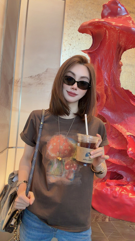 Ting Boss's New Mushroom Print Pattern Versatile Short-Sleeve T-Shirt 838-29, Fashionable Trendy Brand, Spring and Summer Slimming Short-Sleeve