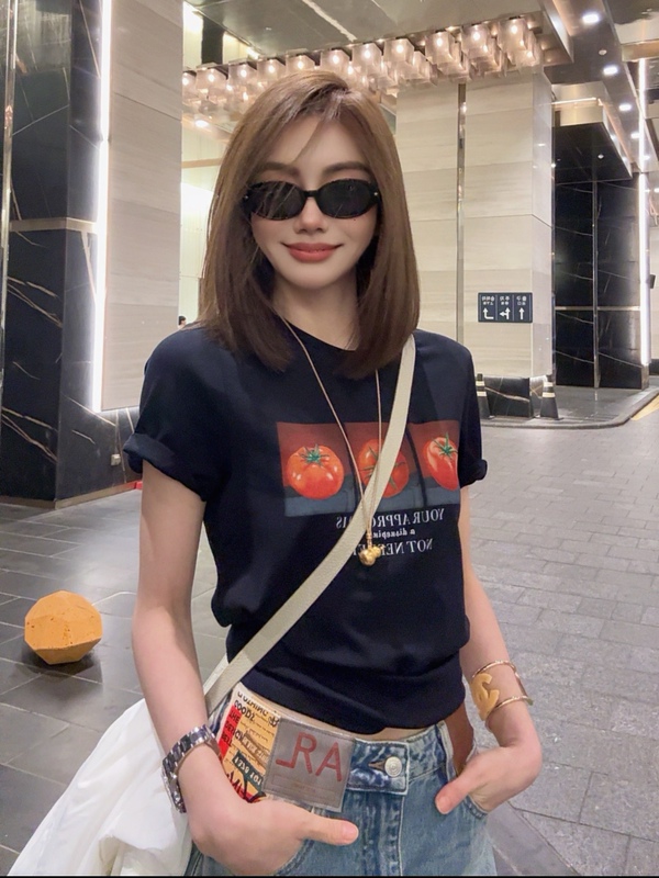Ting Boss's New Tomato Letter Print Versatile Short-Sleeve T-Shirt 828-02 Heavy-Duty Trendy Brand Short-Sleeve Simple and Stylish