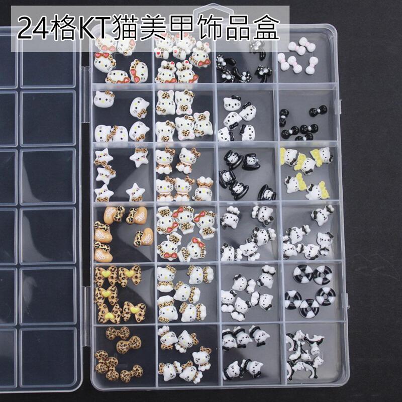 24-Piece Mixed Leopard Print Kt Cat Nail Art Decorations Cartoon Cat Bow Heart Wearable Nail Rhinestones Internet Celebrity Hot Item