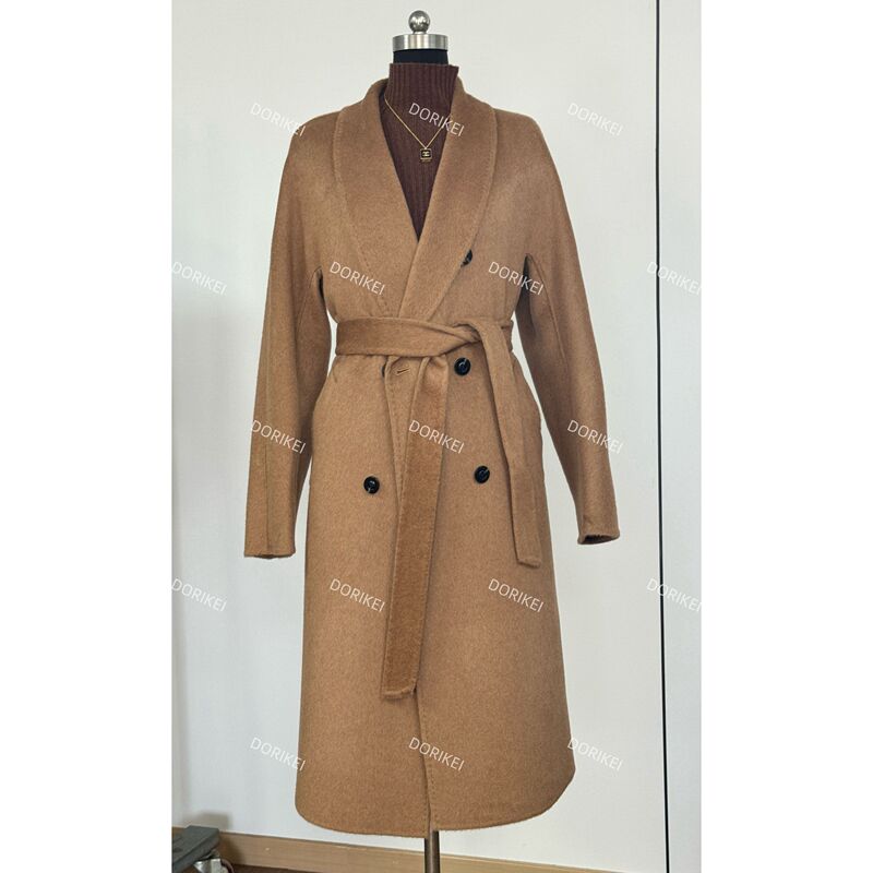 【100% Camel Wool】Minimalist Lazy Style Green Fruit Collar Double-Sided Camel Wool Long Coat 3 【100% Camel Wool】Minimalist Lazy Style Green Fruit Collar Double-Sided Camel Wool Long Coat 3