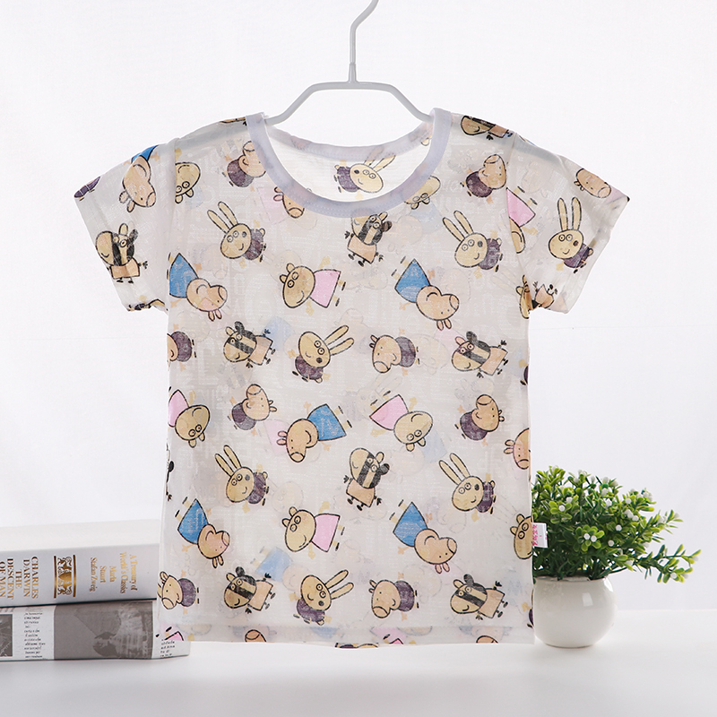 Trẻ em ngắn tay T-Shirt mùa hè boy bé phim hoạt hình đa hoa hoa băng lụa T-Shirt 1-4 năm cậu bé tuổi áo sơ mi