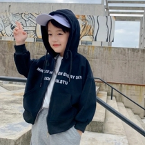 Boys sweatshirt 2021 fall Childrens Spring Festival Boy Spring and Autumn Lianhood Jersey Long Sleeve Letters Printed Autumn Clothing Black