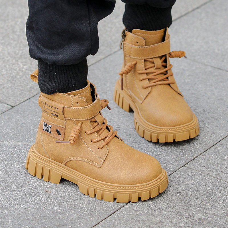 Genuine Leather Boys' Boots, Autumn and Winter Style, Boys' Boots, Winter Short Boots, Cotton Shoes, 2025 New Style, Kidsren's Leather Shoes, Men's Style