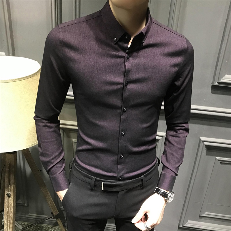 Men's Shirt Long Sleeves 2022 New Spring and Autumn Korean Edition Slim Casual Business Formal Wear High-end Men's Iron-Free Shirt