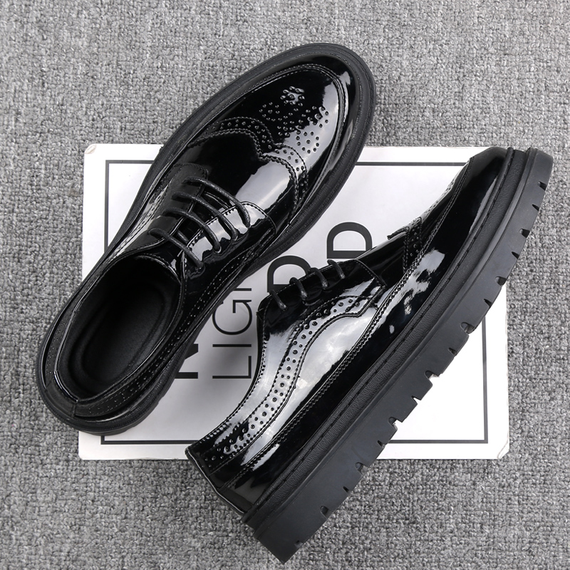 Leather shoes men's summer thin section breathable leather British style business all-match men's inner heightened black wedding casual shoes