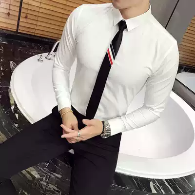 2021 autumn men's shirt long sleeve Korean trend casual youth solid color slim fit British style fashion shirt men