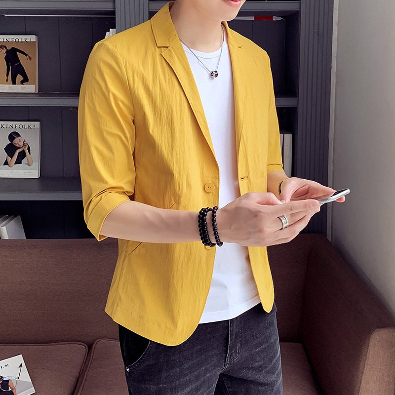 Small suit jacket men's 2021 summer thin three-quarter sleeve top clothes Korean version trend slim long-sleeved men's suit