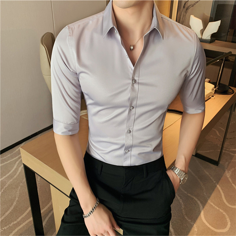 Summer thin five-sleeve shirt male pure sleeve middle sleeve shirt edition repair free ironing business leisure short sleeve shirt