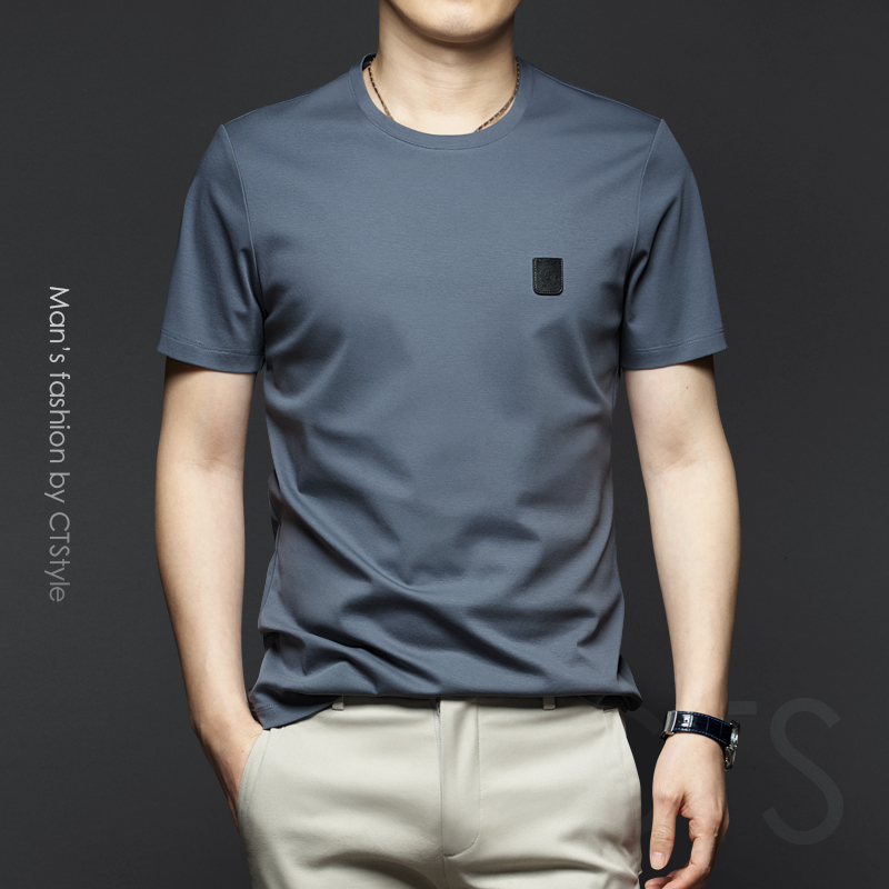 2022 Summer Mercerized Cotton Men's T-Shirt Short Sleeve Round Neck Slim Fit High-end Business Casual Ice Silk Base T-Shirt
