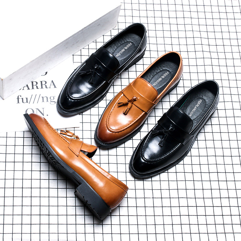 Lefu Shoe Men's One Foot Pedal Han Edition Trend Bright Side Streaming Su Leather Shoes Yingren Wind Retro 100 Hitch Business Casual Shoes