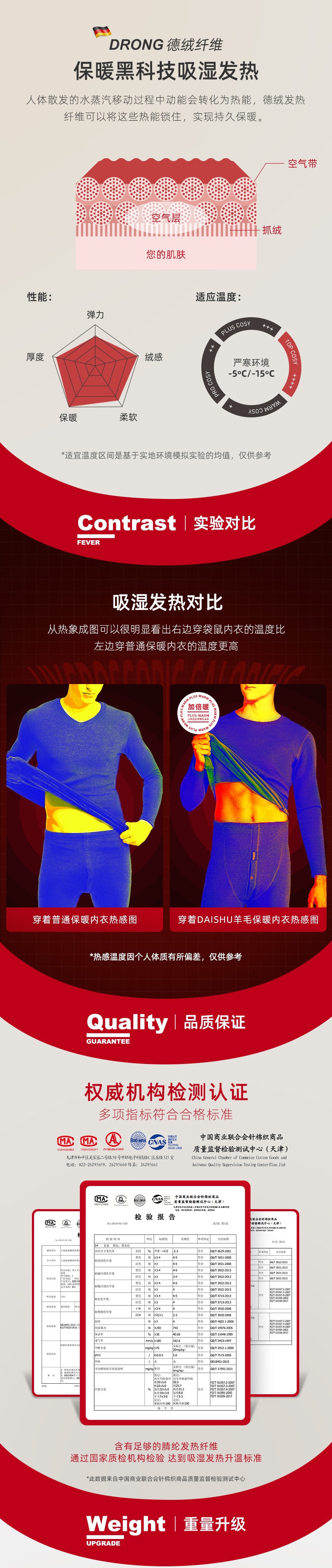 袋鼠 男士美利奴羊毛混纺 保暖秋衣秋裤套装 图3