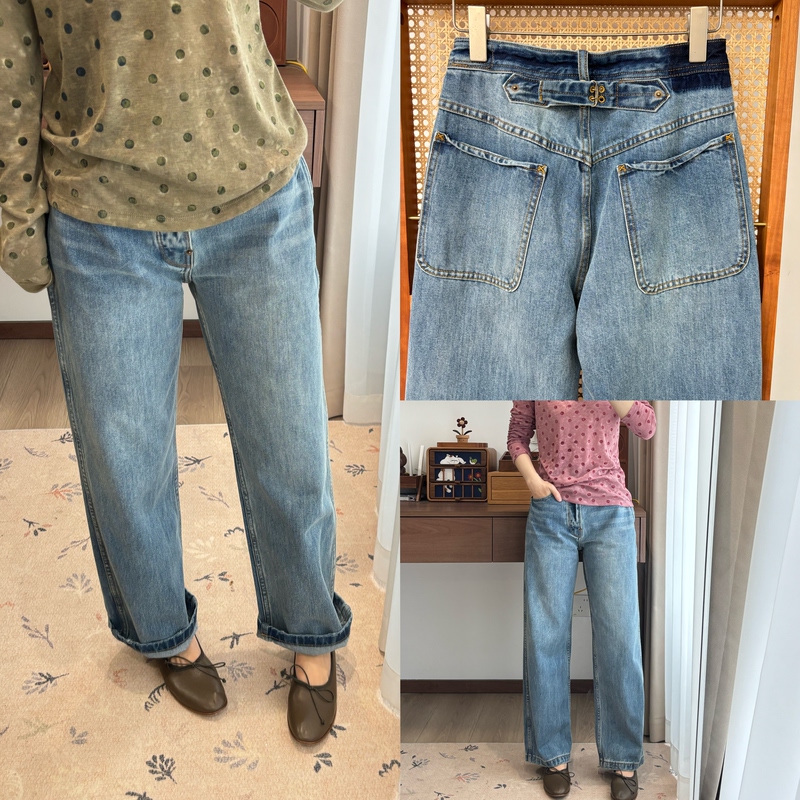 (Members) Simple and Comfortable, Straight Leg, Back Waistband Design, 90S Retro Straight-Leg Slightly Wide-Leg Jeans