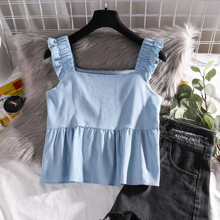 T-shirt, top with cups, tank top, fresh underwear as outerwear, blue straps sleevless, loose fit