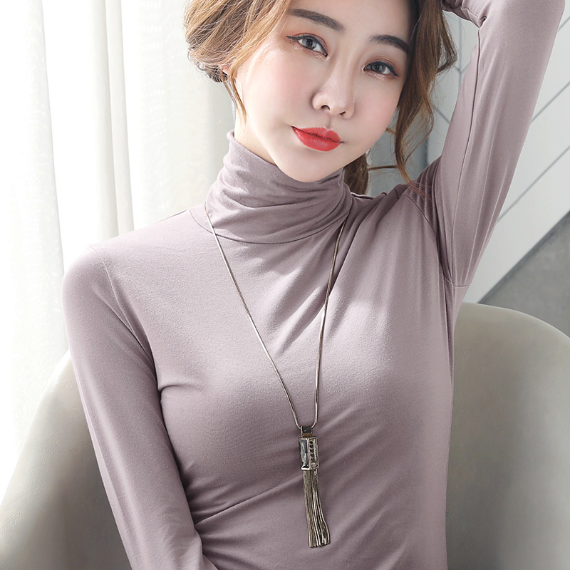 Modal Turtleneck Base Shirt for Women, 2025 Autumn and Winter New Style, Elegant Long-Sleeve T-Shirt for Women, Solid Color Top for Layering