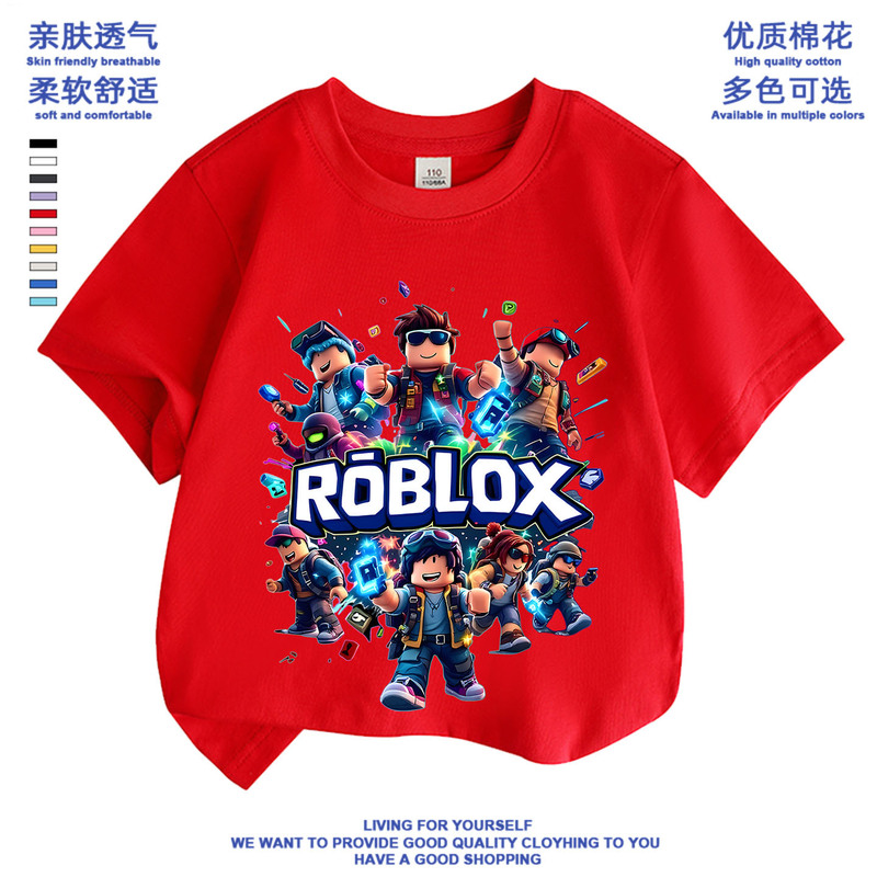 Roblox Clothes Boys' Short-Sleeved T-Shirt Pure Cotton Summer Half-Sleeved Children's Roblox Game Competitor Top t Roblox Clothes Boys' Short-Sleeved T-Shirt Pure Cotton Summer Half-Sleeved Children's Roblox Game Competitor Top t