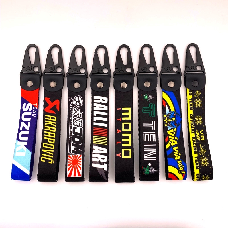 In-Stock Motorcycle Culture Keychain Embroidery Heat Transfer Fabric Strip Fabric Art Pendant Trailer Strap Style Keychain