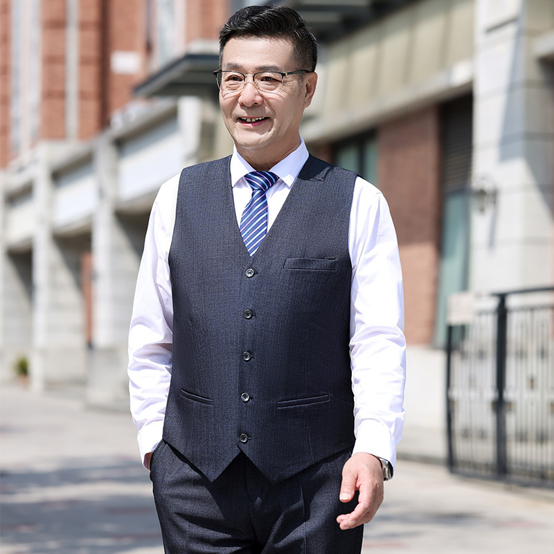 Middle-Aged and Elderly Men's Loose-Fitting Business Casual Vest, Spring and Autumn Style Sleeveless Vest
