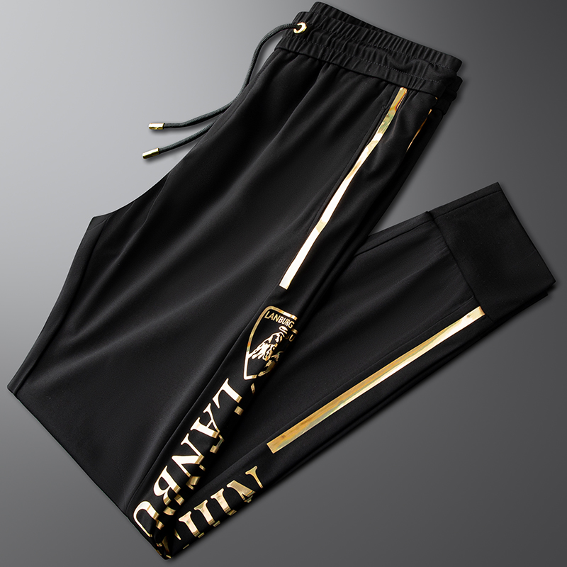 Light luxury summer embroidery white casual sweatpants men's slim-fit small-footed sweatpants men's knitted pants trend