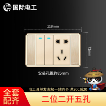 (Two-position two-open five-hole) international electrical gold-plated 118 switch socket panel wall power socket