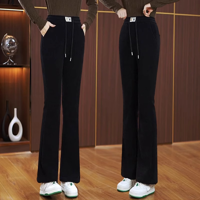 Flared Pants for Women, Spring and Autumn 2026 New Corduroy Pants, Elastic High Waist, Slimming, Casual, Fleece-Lined Bell-Bottom Pants