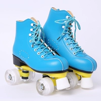 858 синий кожаный белое колесо (упаковка+ремень обуви)