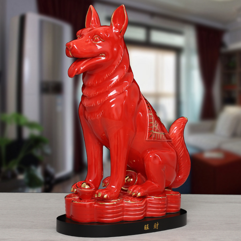 Large Ceramic Dog Figurine, Zodiac Dog, Brings Wealth and Prosperity, Protects Wealth, for Living Room, Office, Home Decoration, Crafts