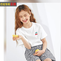 Bala Childhood Girl Short Sleeve T-shirt CUHK Child Pure Cotton Body Shirt Child Cherry Foreign Air Blouse Easy Summer Dress