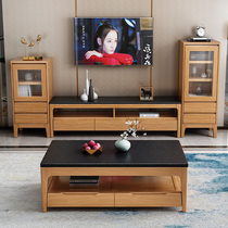 Fire Burning Stone TV Cabinet Tea Table Composition Modern Minima Small House Type Guest Hall Furniture Suit Marble Landing Cabinet