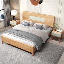 Modern minimalist solid wood bed master bedroom with double bed Nordic light luxury 1 5m1 8 m small family type storage bed furniture