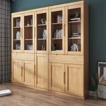 Nordic solid wood bookcase bookshelves Combined modern minimalist Living room floor with door bookcase Closet Storage Cabinet Integrated