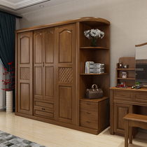 Modern simple bedroom solid wood wardrobe Multi-functional 4-door push-pull wardrobe Corner cabinet top cabinet combination storage cabinet