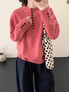 2026 early spring new style wool half turtleneck sweater for women, loose, slim and versatile long-sleeved sweater bottoming top