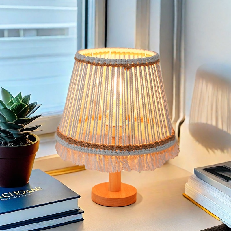 Scandinavian Home Decoration Table Lamp ins Style Hand-Woven Bedroom Bedside Lampshade Bohemian Bed and Breakfast Creative Lamp