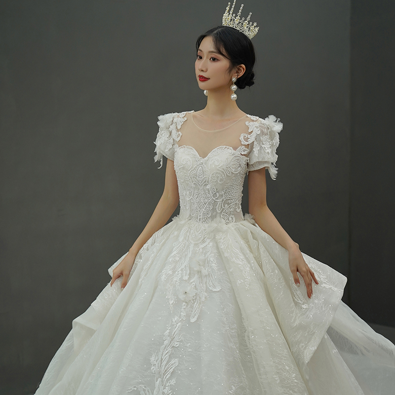 Demi-season elegant advanced wedding dress for bride, french style, 2021 collection, open shoulders