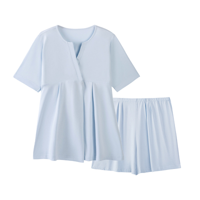 Gemeizi Maternity Pajamas Short Sleeve Summer Pregnancy Prenatal Modal Postpartum Nursing Homewear with Chest Pad Set — 1