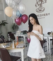 Thái Tide thương hiệu 2019 hè mới trắng cổ áo váy nhỏ váy vai ống top Một váy váy chữ - Sản phẩm HOT thương hiệu thời trang nữ