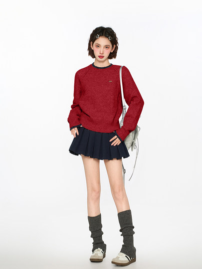 Red New Year's Round Neck Pullover Knitted Sweater Women's Autumn and Winter Thickened Small Tops 2025 New Style