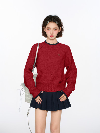 Red New Year's Round Neck Pullover Knitted Sweater Women's Autumn and Winter Thickened Small Tops 2025 New Style