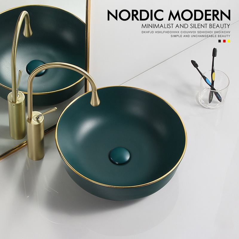 Nordic green Phnom Penh pot light luxury round wash basin balcony hotel household art wash basin 41cm
