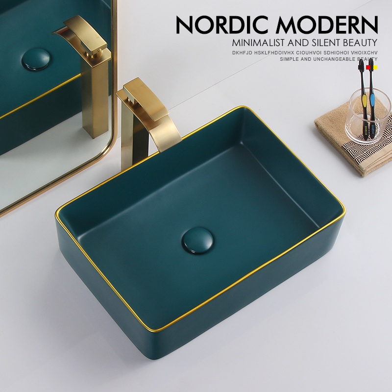 Light luxury Fengyin Ink Green square pelvis basin toilet ceramic pelvis small thin edge basin