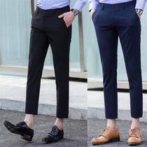 Leisure trousers Korean version of the trend Joker student slim style Hong Kong wind nine mens elastic non-iron feet thin legs