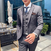 Suit suit suit mens three-piece Korean slim suit British style professional dress groom wedding dress