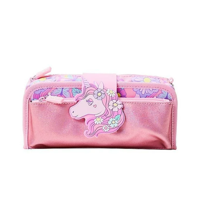 Fuchsia universal pencil case for students, double-layer gift box with zipper, unicorn