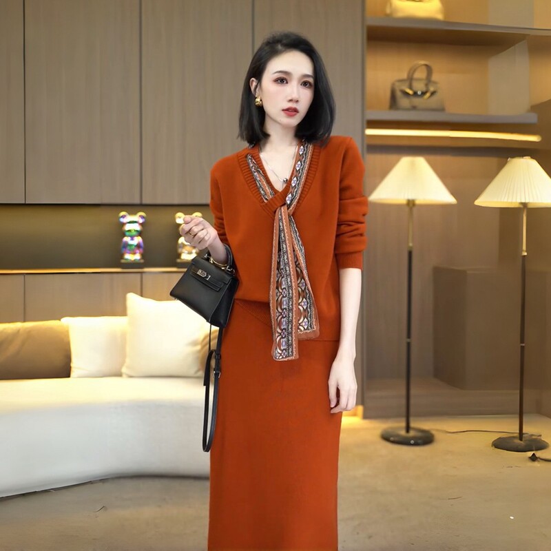 High-End Fashion Knitted Suit, New Autumn and Winter Style, Lazy Style, Casual and Stylish Sweater and Skirt Two-Piece Set High-End Fashion Knitted Suit, New Autumn and Winter Style, Lazy Style, Casual and Stylish Sweater and Skirt Two-Piece Set