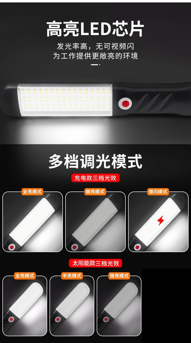 Super Bright Led Auto Repair Lamp Rechargeable Repair Strong Light Industry Outdoor Lighting Outdoor Strong Magnetic Flashlight