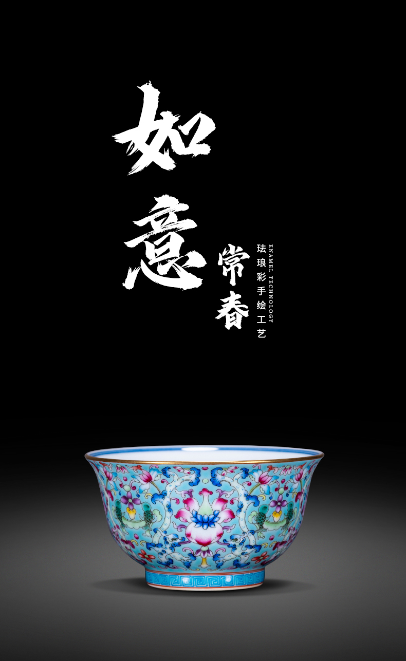 Jingdezhen ceramic flower master hand of blue and white porcelain enamel dragon grain treasure phase CPU kung fu tea cup sample tea cup